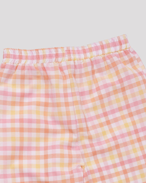 Pijama din bumbac cu saculet cu carouri galbene